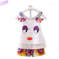 2 PCS Girls Chiffon Shirt Set Cartoon Bow Girls Summer Vest Short Pants Sets 3D Big