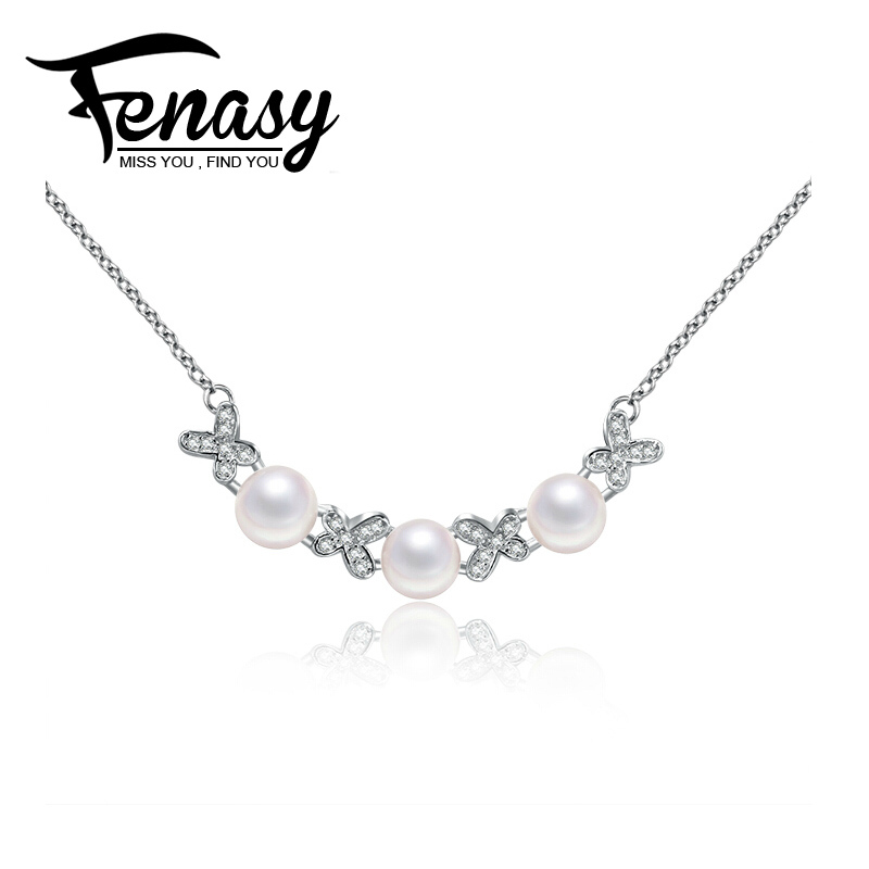 FENASY pearl jewelry,sterling silver cultured freshwater Pearl Pendant Necklace Natural real genuine Pearl Silver Pendant