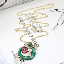 Fashion Gold Plated Lizard Long Pendant Necklace Vintage Women Austrian Crystal Beads Jewelry