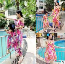 Summer Family Matching Outfits Beach Maxi Long Dress Chiffon Women Kids Brands Clothing Family Look Fitted Loose Off Shoulder