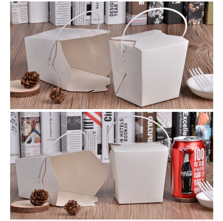 Disposable Paper Lunch Box With Handle Eco Friendly 4 Size Takeaway