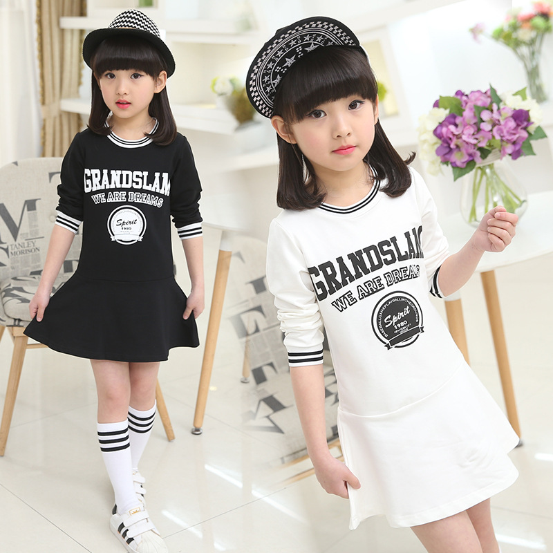 Children s Wear New Girls Large Cotton Long Sleeved Dress Girl Princess Kids Clothing Letters Printing