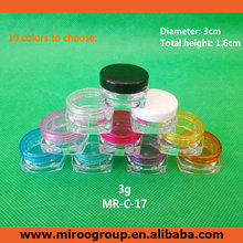 Free Shipping 200pcs square plastic cream jar 3g, cosmetic jar container sample bottle, 3g cosmetic packaging jar(10 color lids)