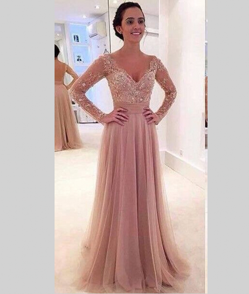 Sparkly Lace Long Sleeve Prom Dresses 2016 Backless Floor ...