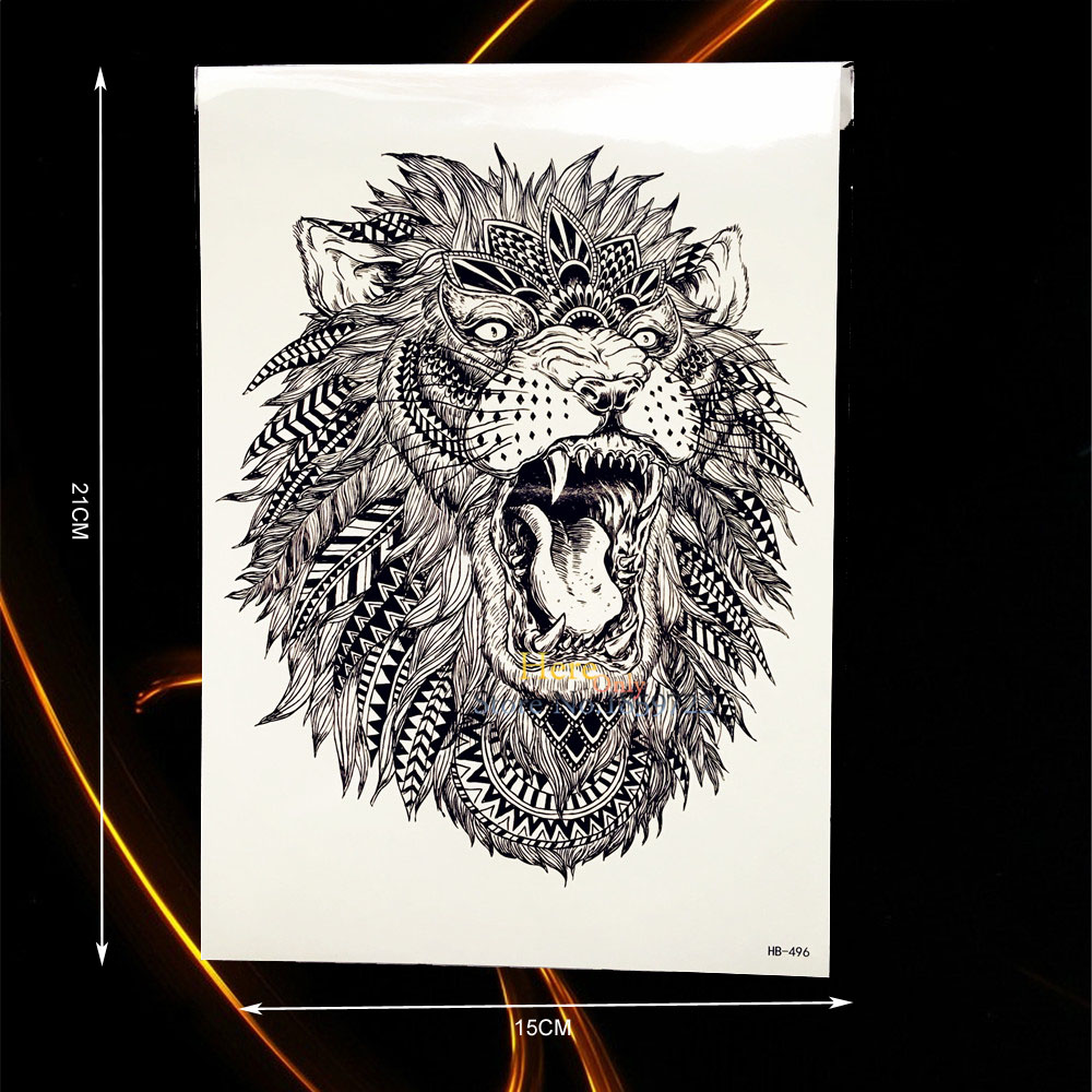 Large Animal Arm Tattoo Indian King Lion Head Design Waterproof Temporary Tattoo Stickers Men Body Back