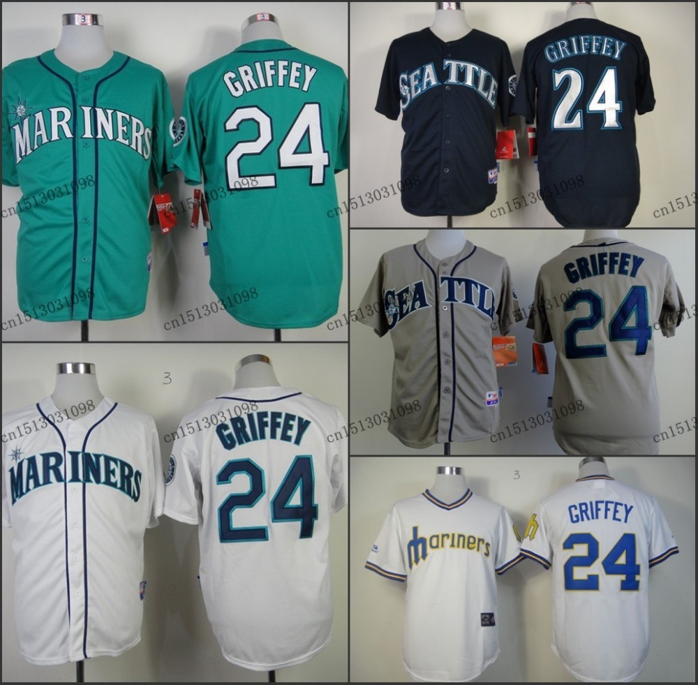 nwt new green 24 ken griffey jersey seattle mariners retro white teal