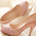 Popular Spring Summer High Heel Sandals Peep Toe Rhinestone Wedding Bridal Dress Shoes Evening Party Prom