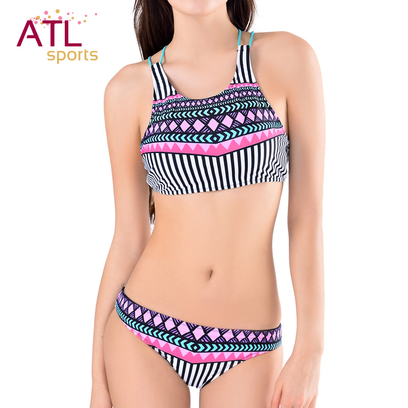 Women Tankini Sexy Swimsuit High Neck Bikini Halter Push Up Swim Suit Sport Bikini Set Padded Swimwear Female Bathing Suit XL