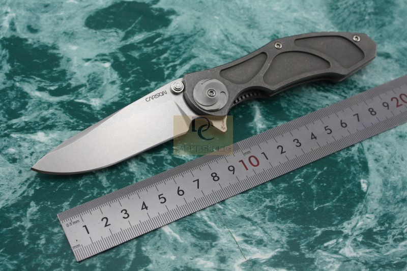 Carson Exorcist Folding knife TC4 Titanium handle M390 blade 61 5HRC ball bearing washer Survival Outdoor