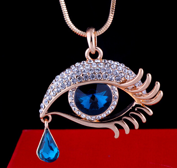 new arrival 18k rose gold plated crystal long necklace sweater necklace blue eye font b accessories