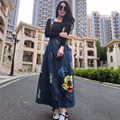 2016 spring summer new Mickey pattern long embroidered jeans denim strap skirt B0003
