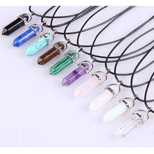 Vintage Bullet Quartz Crystal Necklace Pendant For Women Amethyst Turquoise Rope Chain Necklace Fashion Jewelry Bijoux Collares