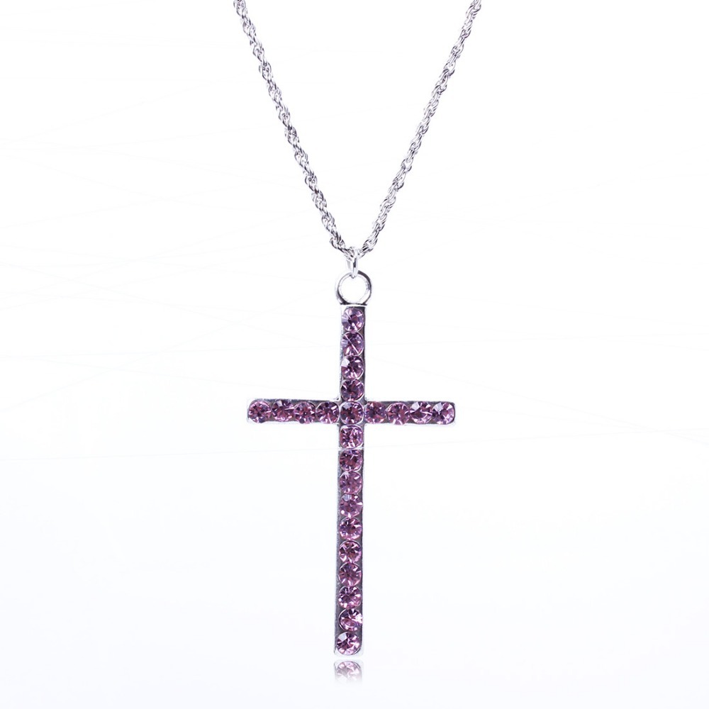 Hot Europe And The United States Vintage Jewlery fully jewelled Color Cross Pendant Necklace Wholesale Price
