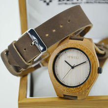 Bambú Natural rights Watch con a media pierna genuinas del zurriago amantes de cuero de lujo de bambú relojes con caja de regalo de papel