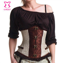 Burlesque Women Waist Corset Underbust Corselet Espartilho Sexy Brown/Beige Vintage Steel Boned Waist Training Corsets Steampunk