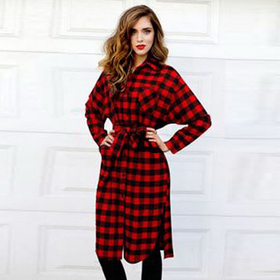 Women Dress 2016 Autumn Summer Retro Long Sleeve Straight Tunic Dress Women Red font b Plaid