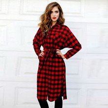 Women Dress 2016 Autumn Summer Retro Long Sleeve Straight Tunic Dress Women Red font b Plaid