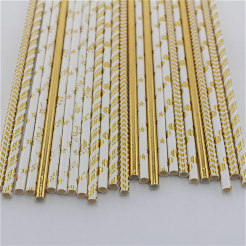 Paper Drinking Straws-Birthday Wedding Christmas Gold Foil Paper Straws