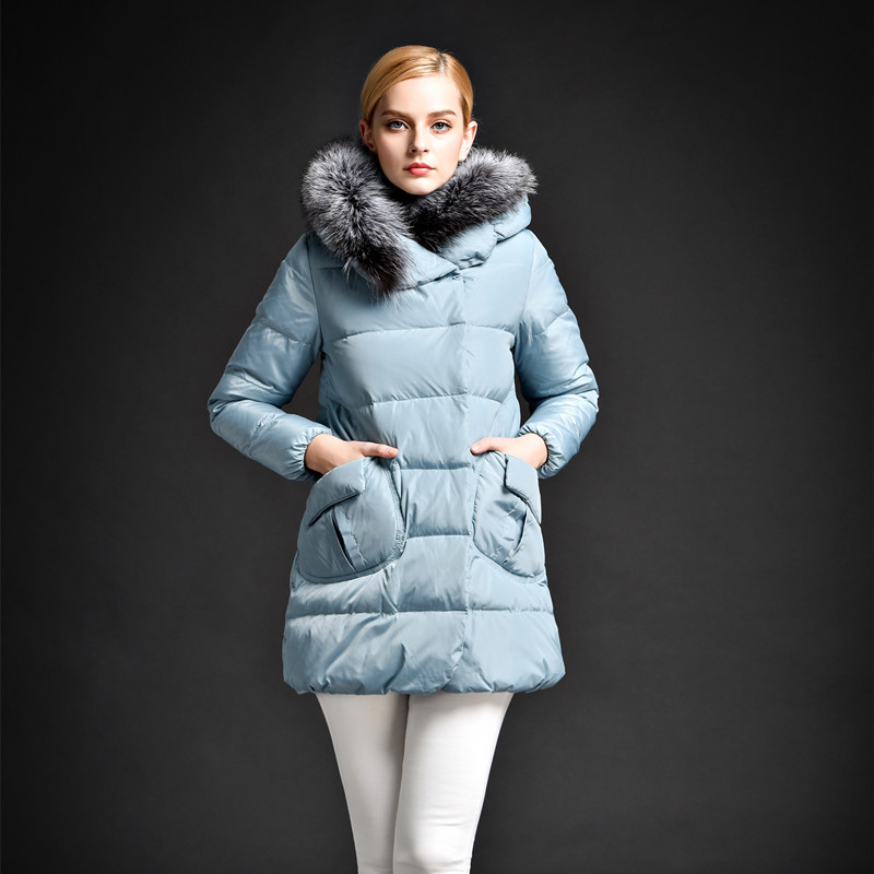 Duck Down jacket women in 2015 new Korean version long fox fur collar slim down jacket padded coat size women down