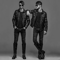 2016 New Leon s Pockets Coat Mens Black PU Motorcycle Jackets Full Sleeve Decorate Double Stripe