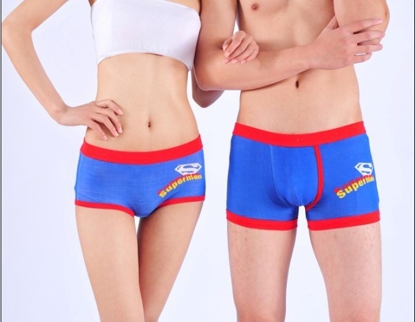 2 pcs 100 cotton underwear couple Superman a sexy cartoon male female boxer shorts triangle This