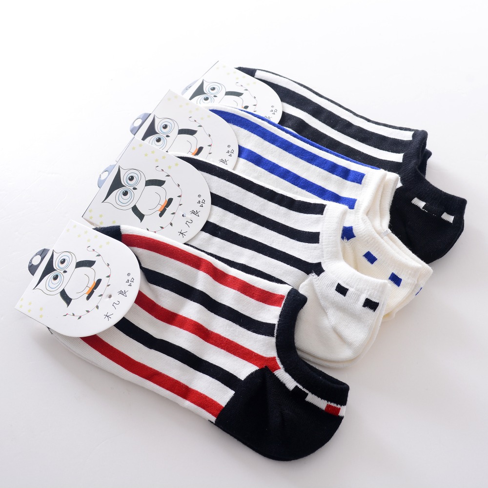 4 Pairs/Lot Cotton Men Sock Sports Socks Short Invisible Stripes Socks Spring Free Shipping Mixed Color to Send Four Colors #LN