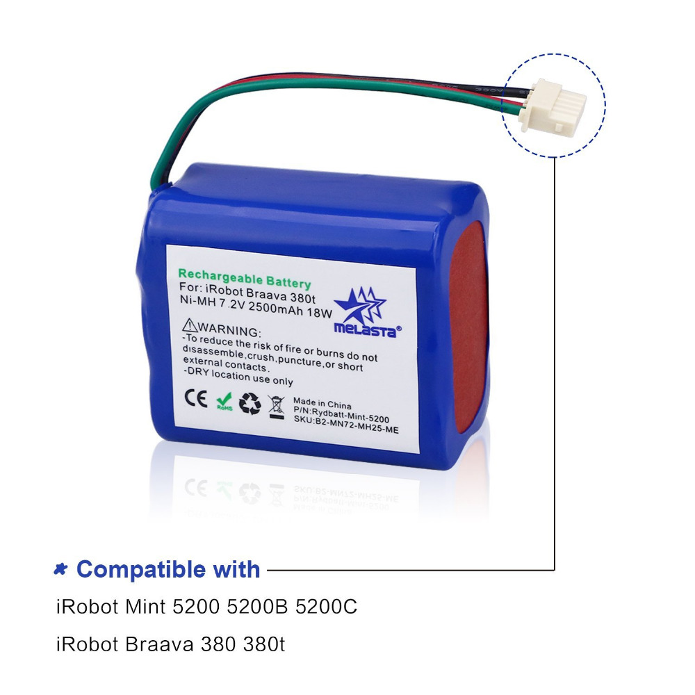 Batterie 7.2V 1500mAh pour iRobot Braava 380 380T Mint Plus 5200 Plus 5200C