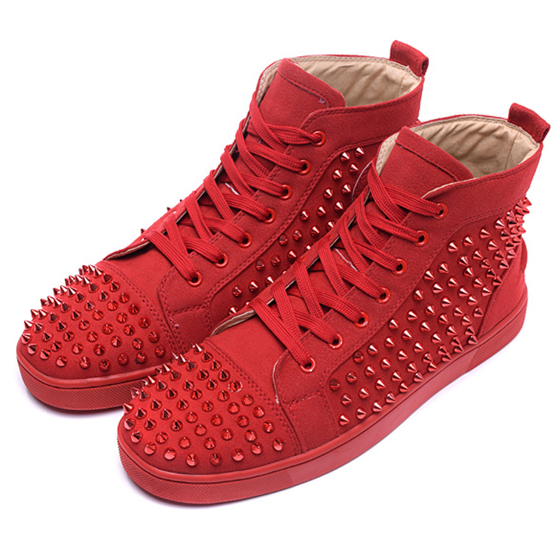 2015 new fashion casual shoes flat red bottom shoes for men women with spikes brand mens loafers ...