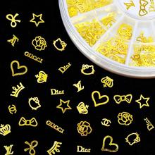 12 Models Gold Metal Tips Glitter Crown Flowers Charms Wheel Manicure 3D Nail Art Decorations ZP007