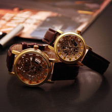 Relogio Fashion Men’s Women Couples Quartz Watch Imitation Mechanical Hollow Out Big Dial Luxury Dress Wristwatch Leather strap