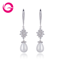 Fashion Accessories Vintage Jewelry Micro Inlay AAA Cubic Zirconia Wedding Dangle Pearl Earrings GLE4471