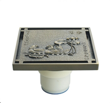 luxury Art Carved antique Brass 100mm*100mm*68mm Automatic seal Deodorant brass floor drain -Q5006-50A