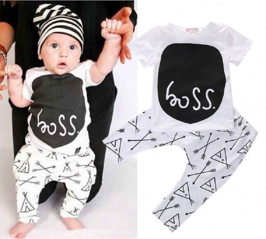 2015 Cute Newborn Infant Boy Outfits printed t shirts and pants 2pcs Clothes baby sets for children's clothing suit