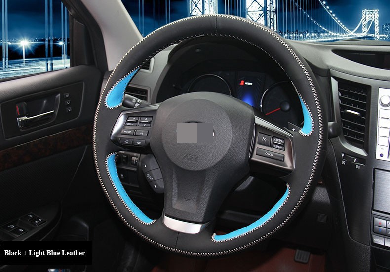 for 2013 2014 Subaru Forester Legacy Outback XV Leather Steering Wheel Cover Light Blue