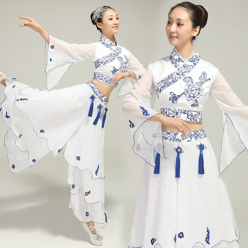 Performance Dance Costumes Women Chinese Folk Dance Costumes Blue And White Porcelain Classical Dance Costume Girl Free Shipping