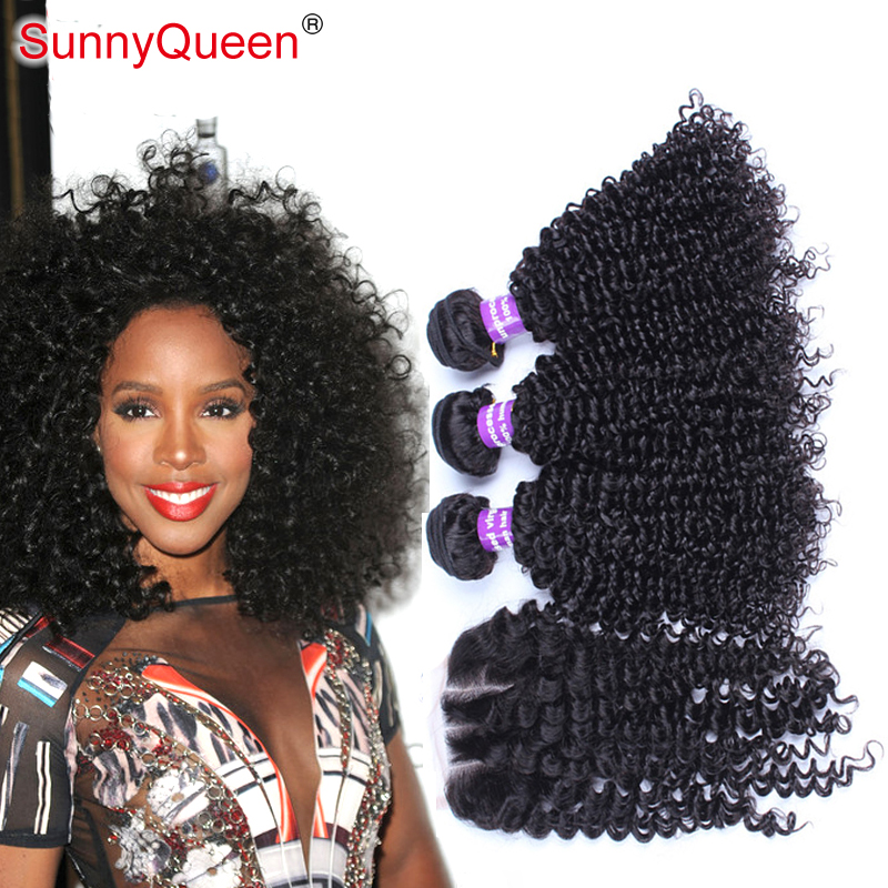 Malaysian virgin curly hair bundles with closure 4pcs lot,1pc 3 part kinky curly closure with 3pcs hair extension free shipping