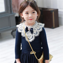 Children Fashion Brand School Girls Spring Autumn Cotton Blouse Kids Girl Solid Retro Blouse Baby Girls Princess Lace Shirts