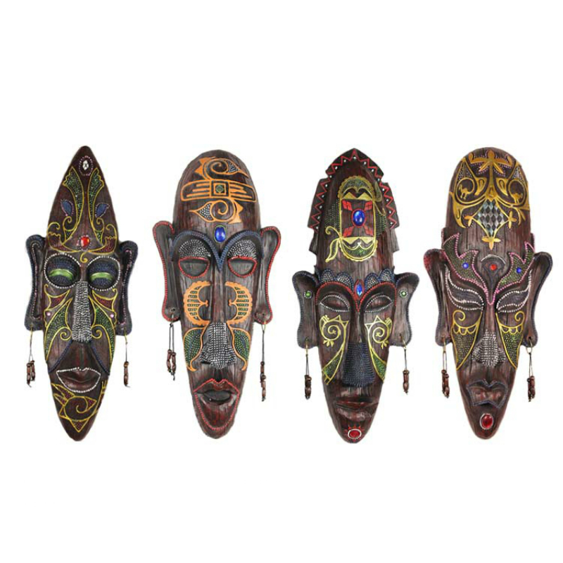 Vintage African resin face mask wall hanging pendant creative jewelry Home Furnishing bar decorative wall DIY 3D colorful murals