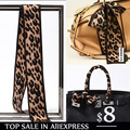 100 silk Extra long 120X10cm lepord twill silk small scarf Ladies silk twilly scarf small bag