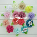 60pcs lot Chiffon Flowers With Green Leaf For Wedding Clothing Garment Accessories Rolled Rosette Flower With
