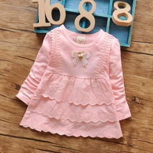Spring Autumn Baby Girls Long Sleeve Dresses Tops, Kids Children Infant Girl Bow Blouse T-shirt MT199