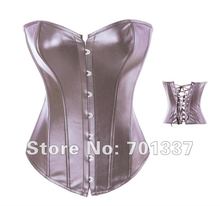 Sexy Lingerie Brown Thick PVC Faux Leather Basque Corset Club Wear H2340 S-XL