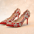 11women pumps red bridal shoes high heels wedding fashion shoes rhinestone thin heels formal dress shoes