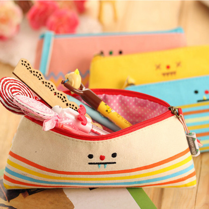 Women lovely smiling face Multifunction Beauty ZipperTravel Cosmetic Makeup Case Toiletry Pouch child students Pen Purse bag