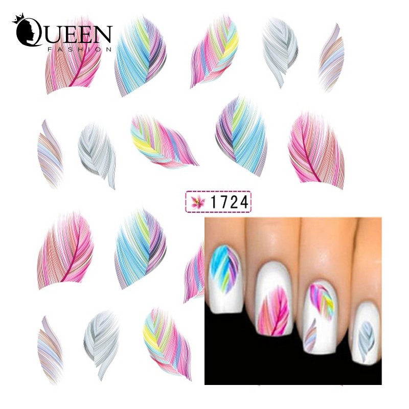 1sheet Colorful Feather Nail Art Water Transfer Stickers Fashion DIY Beauty Nail Tips Wraps Decoration