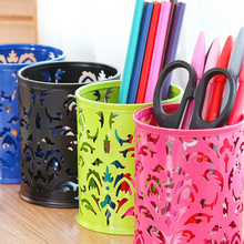 New Style Pen Holders Hollow Circular Grid Pattern Desktop Stationery Iron Storage Bucket Decoration , Office & School Supplies