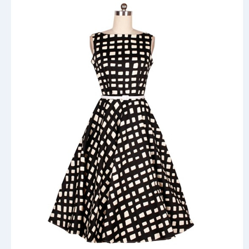 2016Summer Style office dresses Plus size black font b plaid b font Women Dress Audrey hepburn