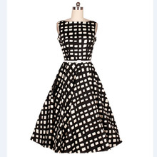 2016Summer Style office dresses Plus size black plaid Women Dress Audrey hepburn Vintage Rockabilly Runway Elegant Vestidos belt