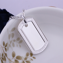 925 sterling silver jewelry 2015 fashion jewelry silver rectangle medal plate tag pendant link chain necklace