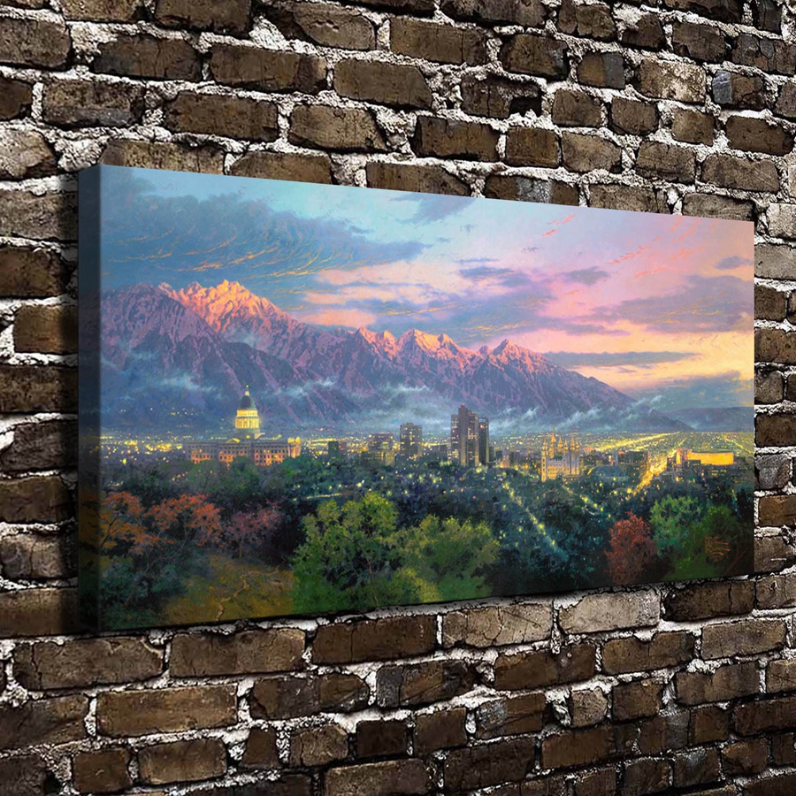 H1113 Thomas Kinkade salt lake city of lights Scenery,HD Canvas Print Home decoration Living Room Bedroom Wall pictures painting